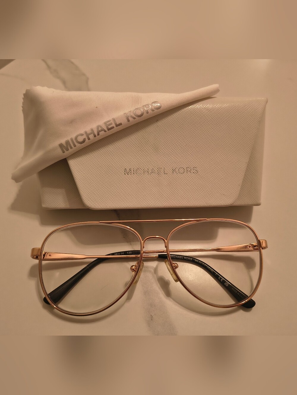 Michael Kors Rose Gold Aviator Glasses with White Case